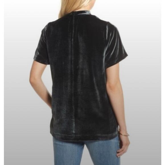 MADEWELL Short Sleeve Choker Collar Velvet Silk Blend Blouse H1947 // XXS - Picture 2 of 9